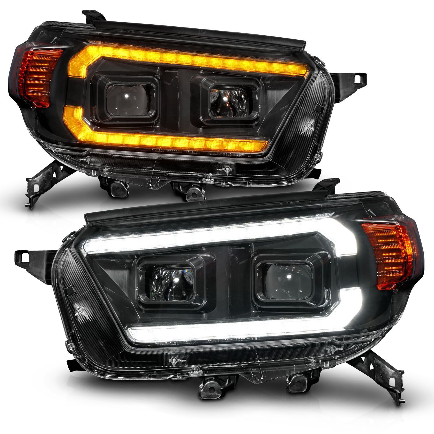 2010-2013 Toyota 4Runner Anzo Black Projector Headlights With Switchback LED DRL Plank - 111602