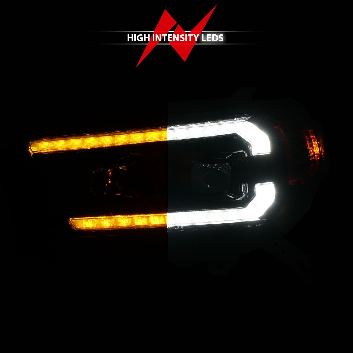 2010-2013 Toyota 4Runner Anzo Black Projector Headlights With Switchback LED DRL Plank