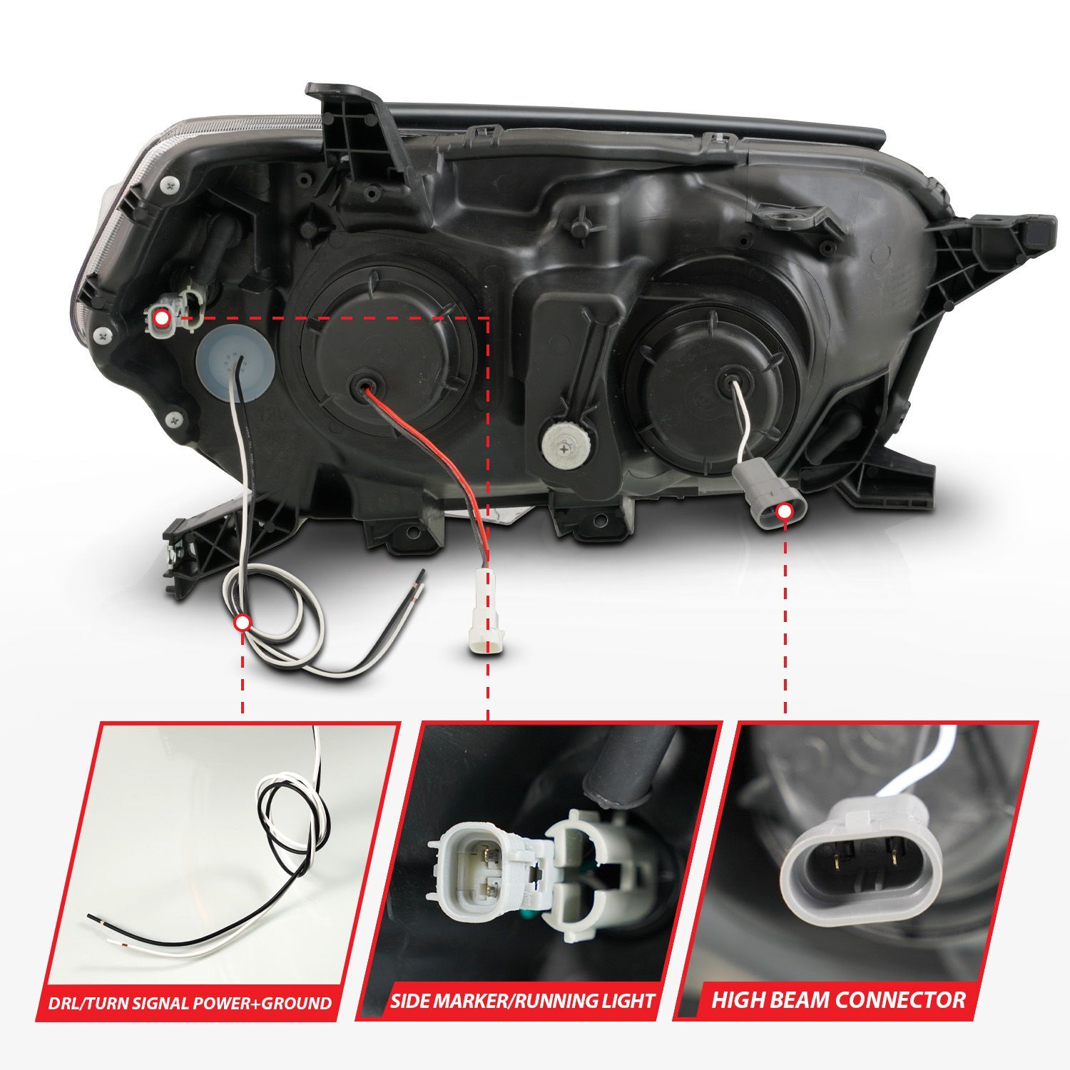 2010-2013 Toyota 4Runner Anzo Black Projector Headlights With Switchback LED DRL Plank