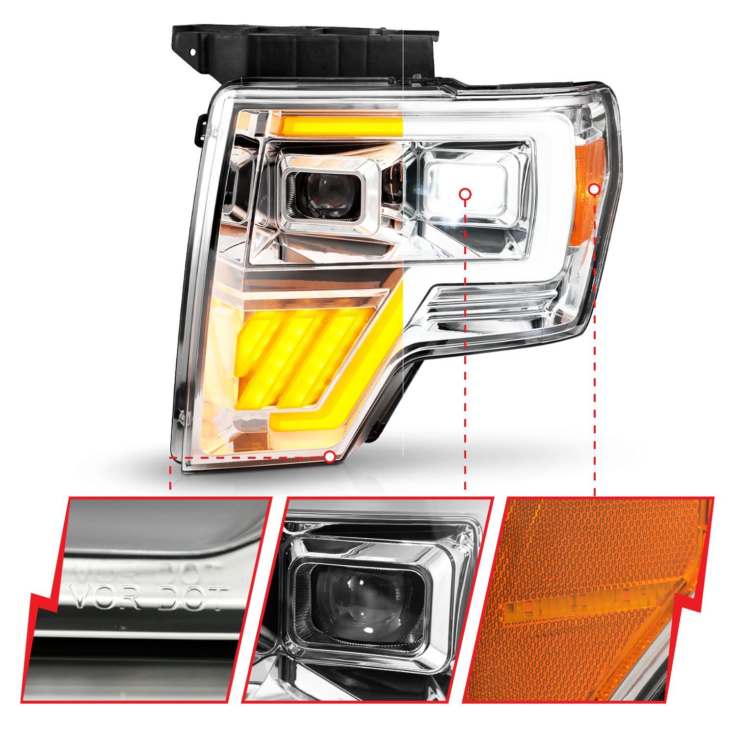 2009-2014 Ford F-150 Anzo Full LED Projector Chrome Headlights W/ Initiation Feature (Sequential Signal)