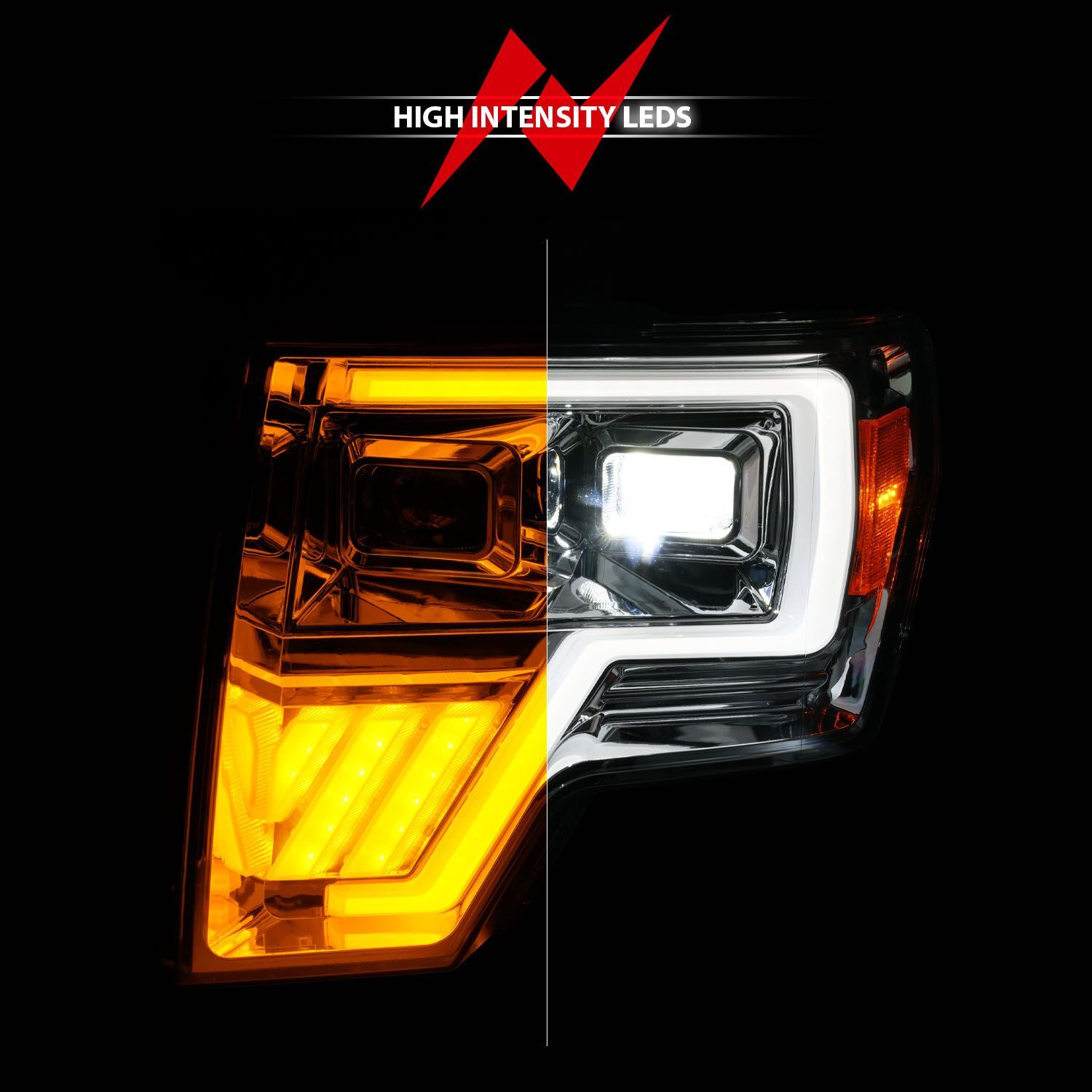 2009-2014 Ford F-150 Anzo Full LED Projector Chrome Headlights W/ Initiation Feature (Sequential Signal)
