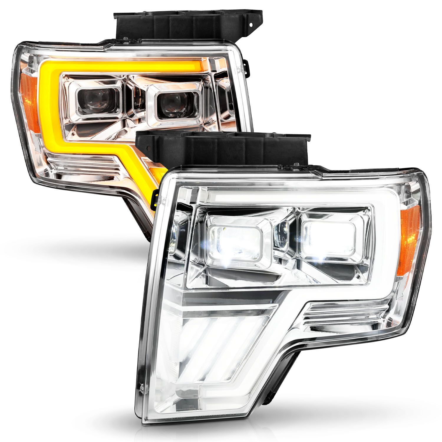 2009-2014 Ford F-150 Anzo Full LED Projector Chrome Headlights W/ Initiation Feature (Sequential Signal) - 111607