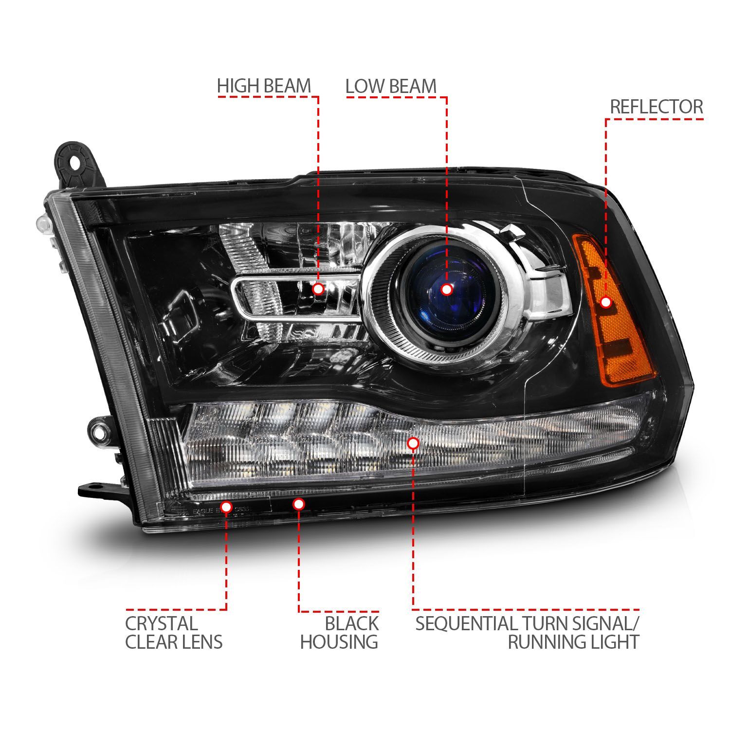 2009-2018 Dodge Ram 1500/2500/3500 Anzo LED Plank Style Projector Headlihgts W/Switchback+Sequential Hyper Black (Oe Style)