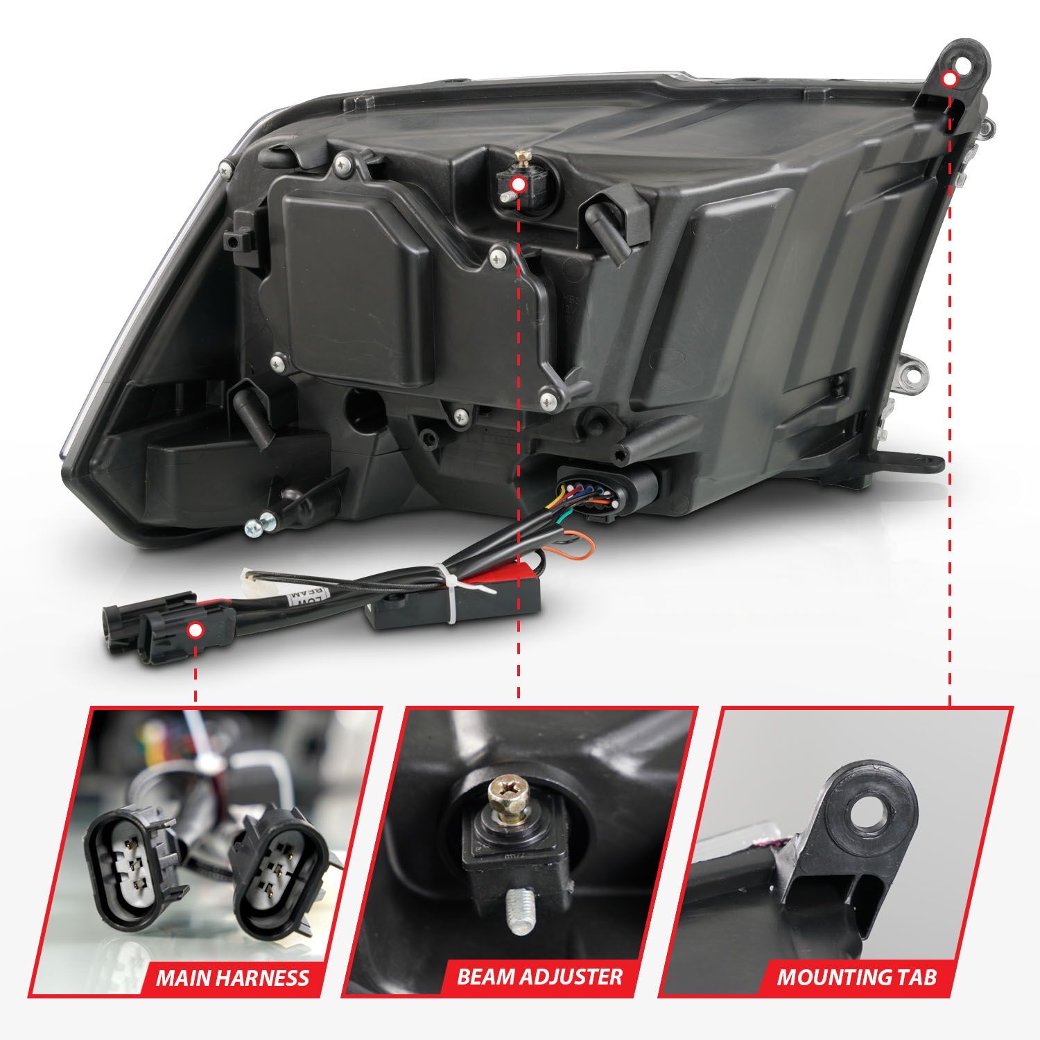 2009-2018 Dodge Ram 1500/2500/3500 Anzo LED Plank Style Projector Headlihgts W/Switchback+Sequential Hyper Black (Oe Style)