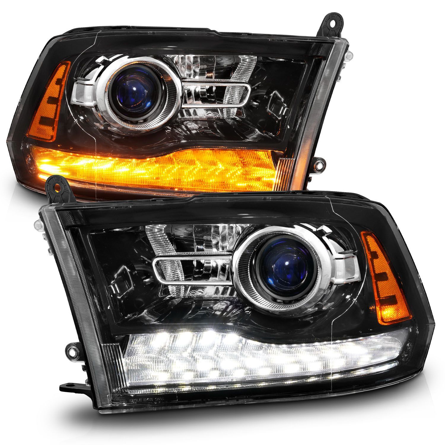 2009-2018 Dodge Ram 1500/2500/3500 Anzo LED Plank Style Projector Headlihgts W/Switchback+Sequential Hyper Black (Oe Style) - 111608