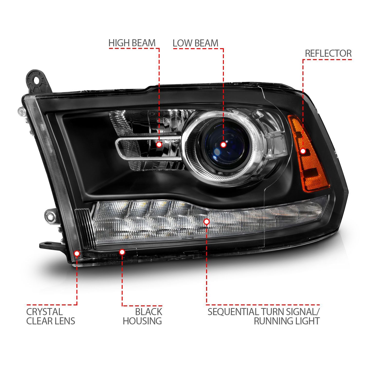 2009-2018 Dodge Ram 1500/2500/3500 Anzo LED Plank Style Projector Headlihgts W/Switchback+Sequential Matte Black (Oe Style)