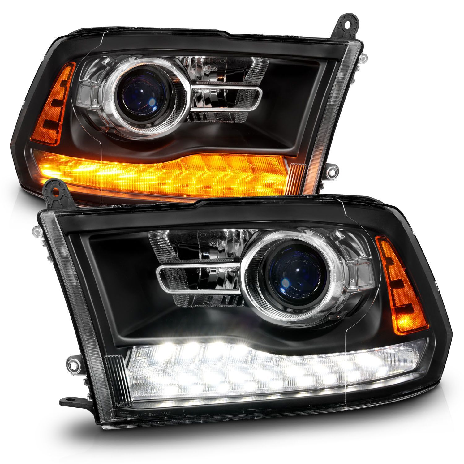 2009-2018 Dodge Ram 1500/2500/3500 Anzo LED Plank Style Projector Headlihgts W/Switchback+Sequential Matte Black (Oe Style) - 111609