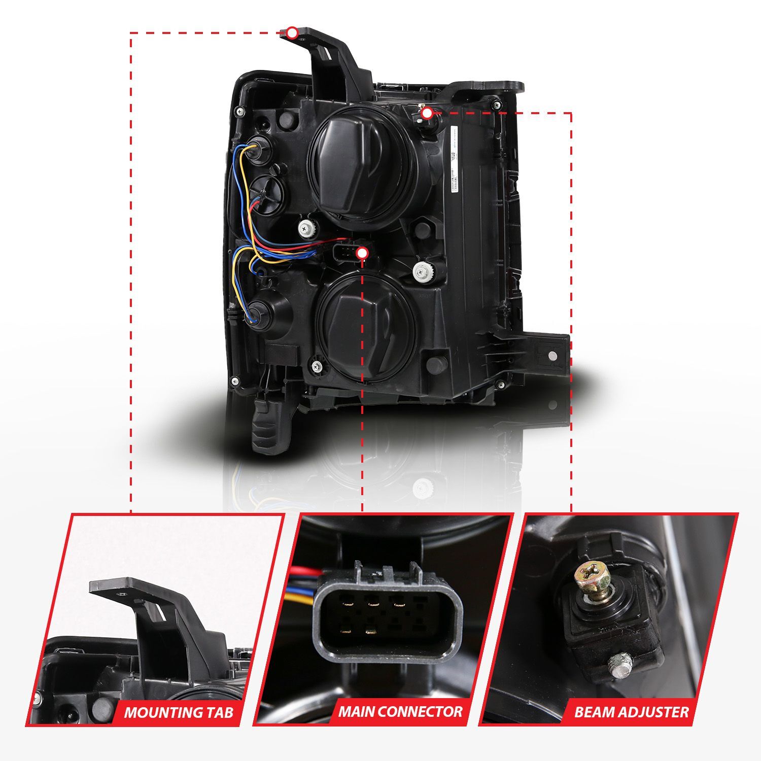 2014-2015 Chevrolet Silverado 1500 Anzo Black Housing Dual Switchback+Sequential LED Tube Square Projector Headlights