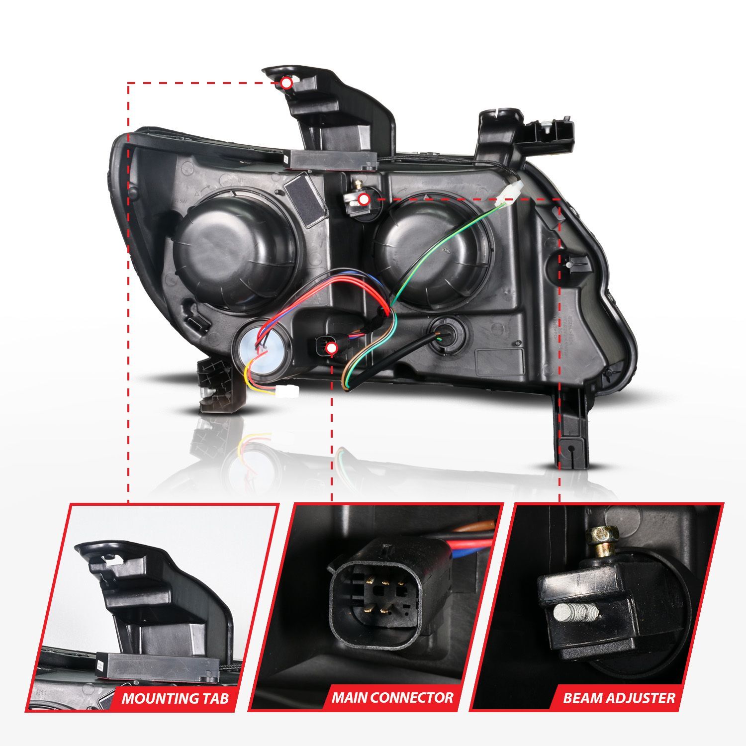2015-2022 Chevrolet Colorado Anzo Black Housing Full LED DRL Tube Projector Headlight W/Sequential Switchback Light Bar And Initiation Feature