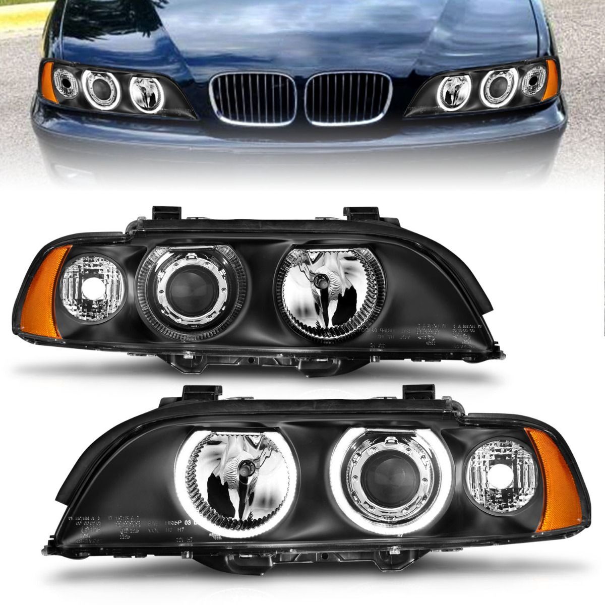 1997-2001 BMW 5-Series E39 Anzo Projector Headlights W/ Halo Black