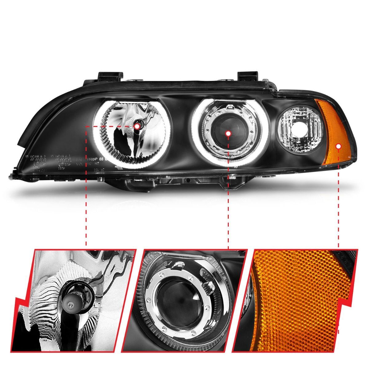 1997-2001 BMW 5-Series E39 Anzo Projector Headlights W/ Halo Black