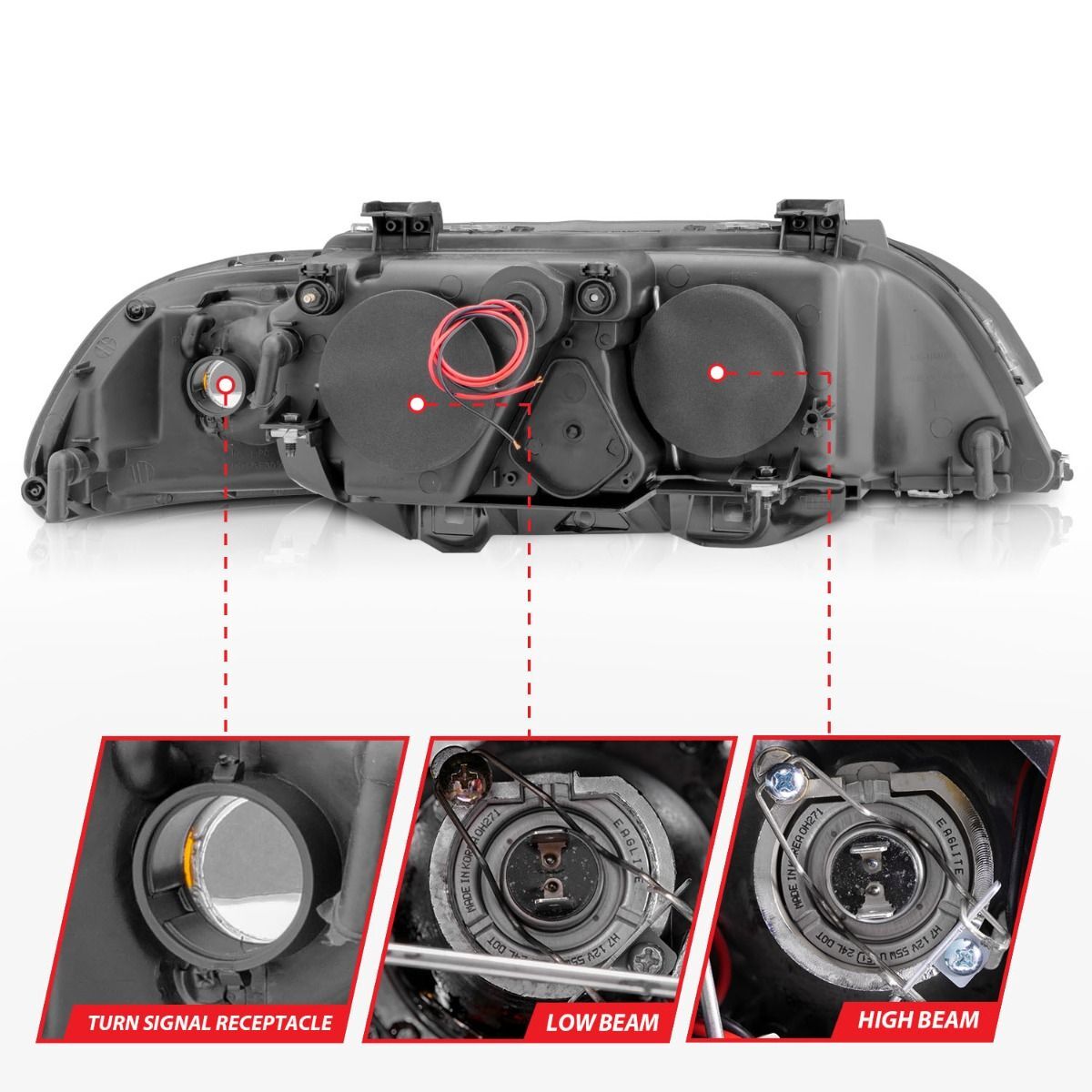 1997-2001 BMW 5-Series E39 Anzo Projector Headlights W/ Halo Black