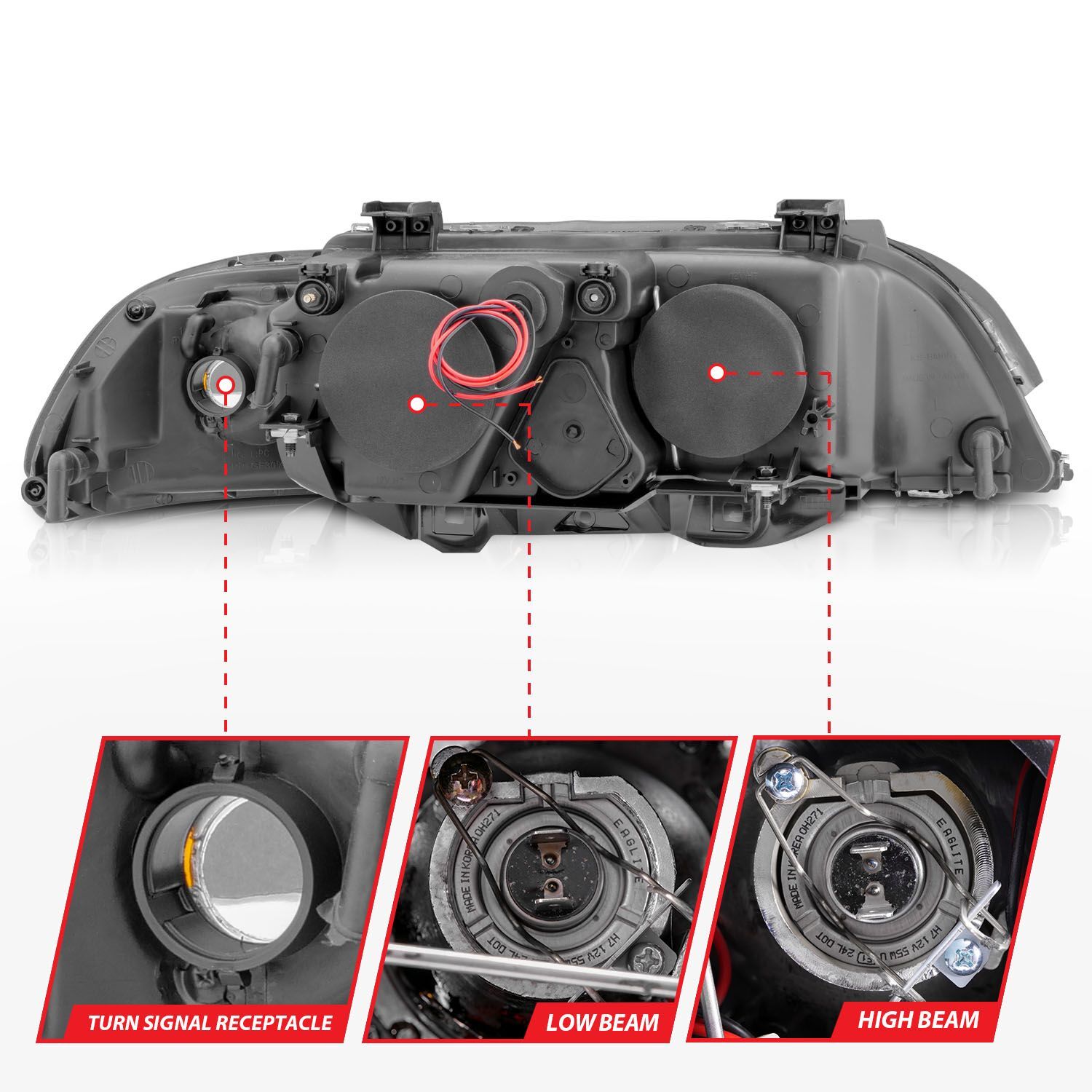 1997-2001 BMW 5-Series E39 Anzo Projector Headlights W/ Halo Black