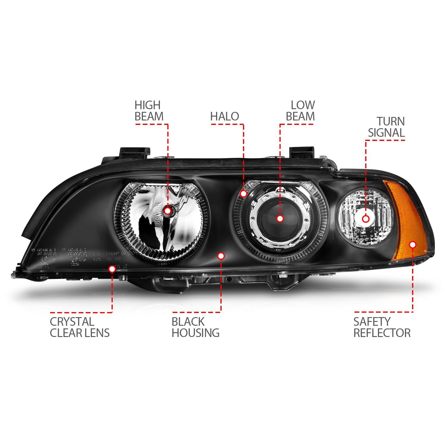 1997-2001 BMW 5-Series E39 Anzo Projector Headlights W/ Halo Black