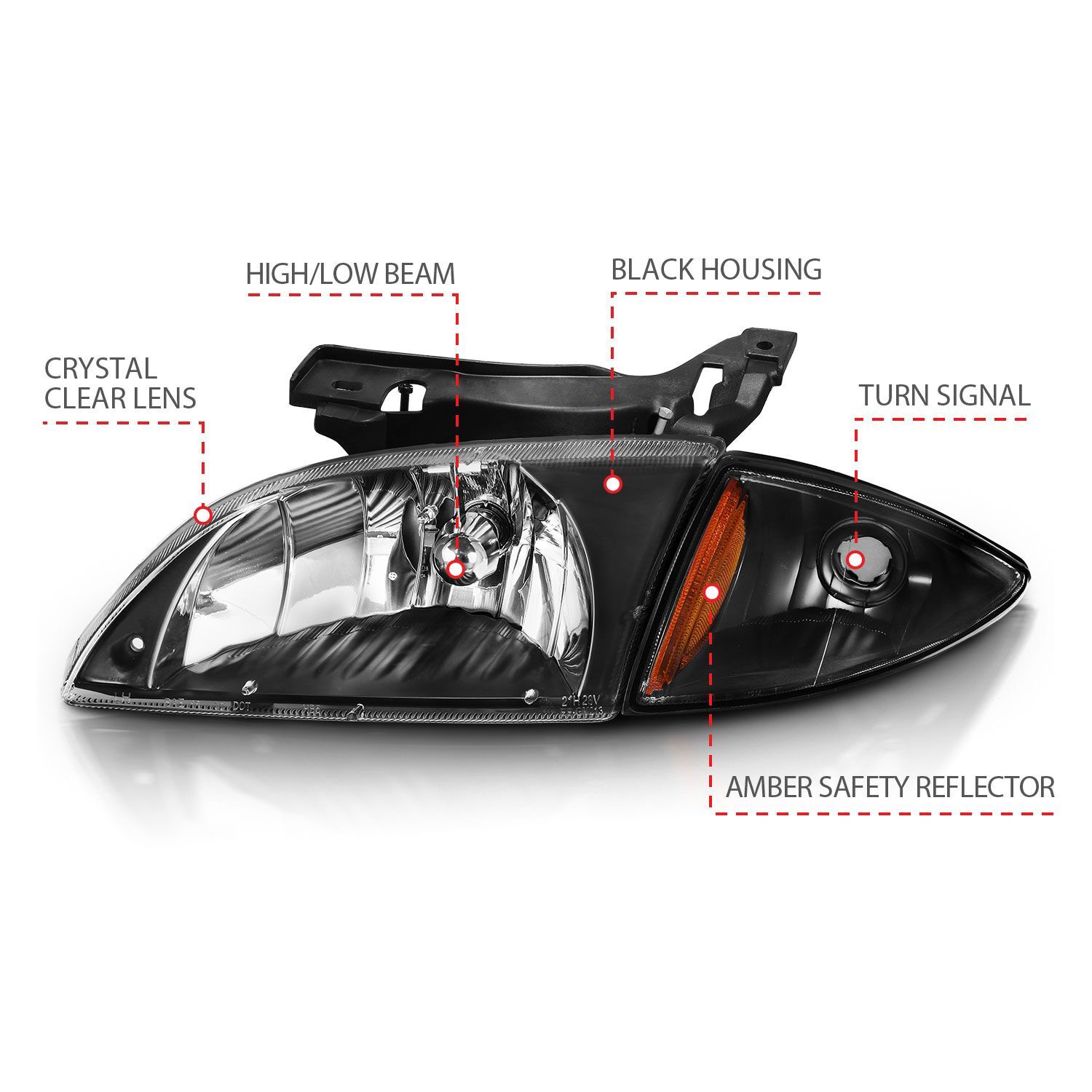2000-2002 Chevrolet Cavalier Anzo Crystal Headlights Black Amber