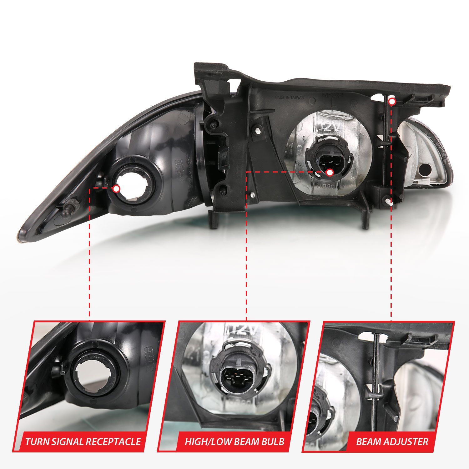 2000-2002 Chevrolet Cavalier Anzo Crystal Headlights Black Amber