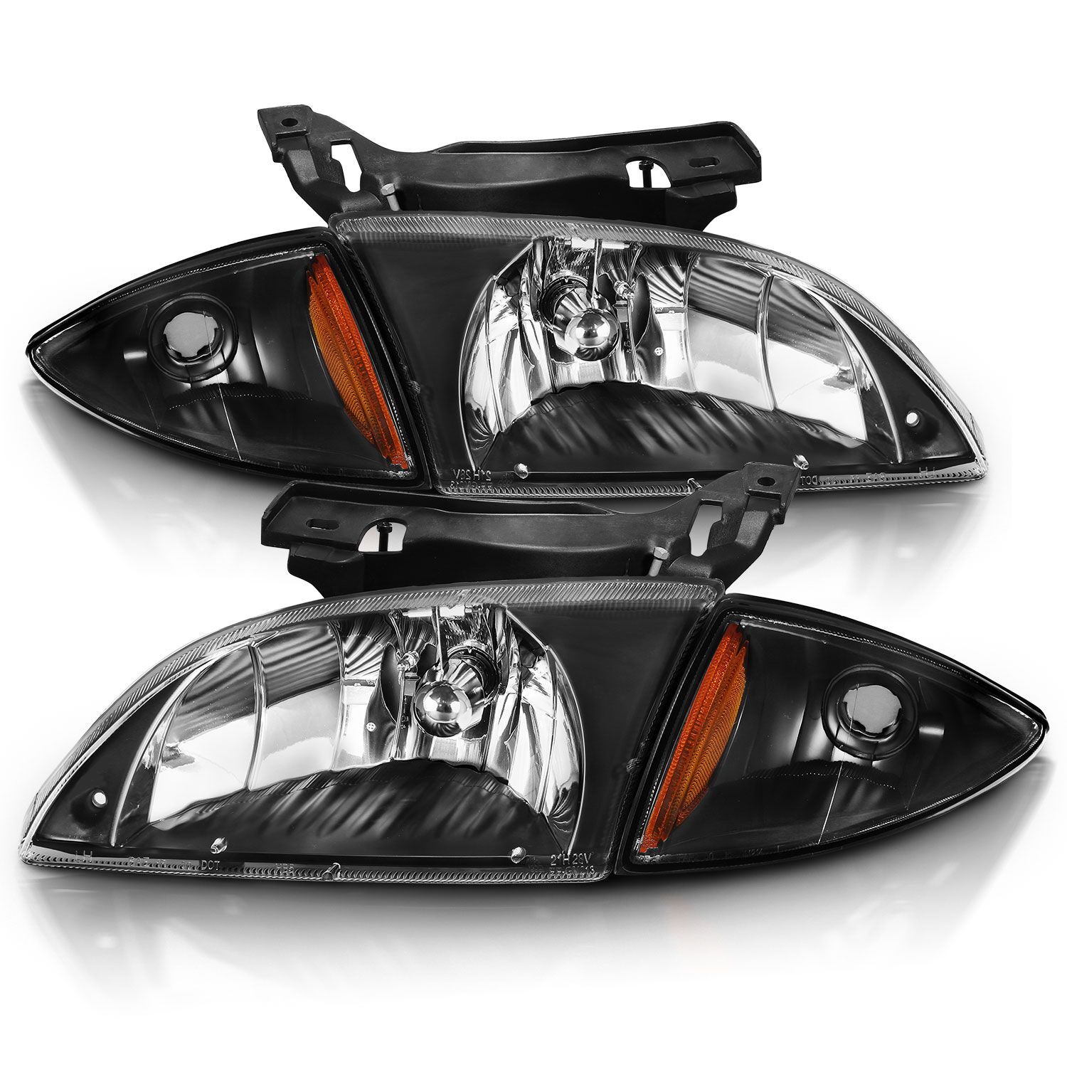 2000-2002 Chevrolet Cavalier Anzo Crystal Headlights Black Amber - 121019