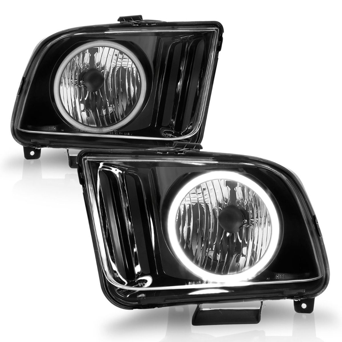 2005-2009 Ford Mustang Anzo Crystal Headlights W/ Halo Black (SMD LED)