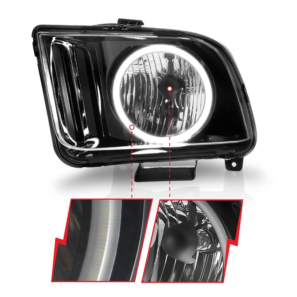 2005-2009 Ford Mustang Anzo Crystal Headlights W/ Halo Black (SMD LED)