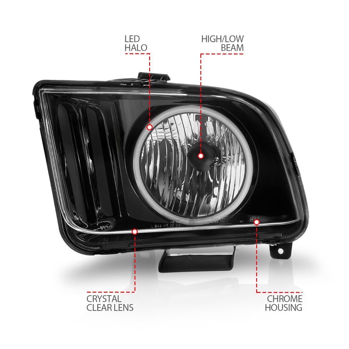2005-2009 Ford Mustang Anzo Crystal Headlights W/ Halo Black (SMD LED)