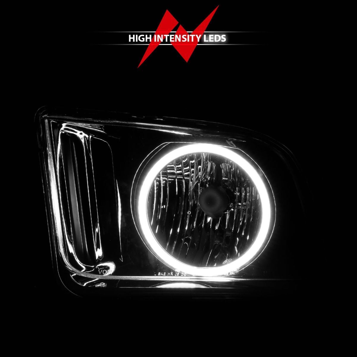 2005-2009 Ford Mustang Anzo Crystal Headlights W/ Halo Black (SMD LED)