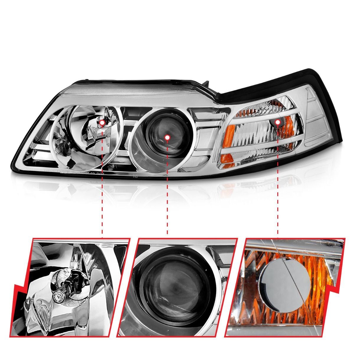 1999-2004 Ford Mustang Anzo Projector Headlights Chrome