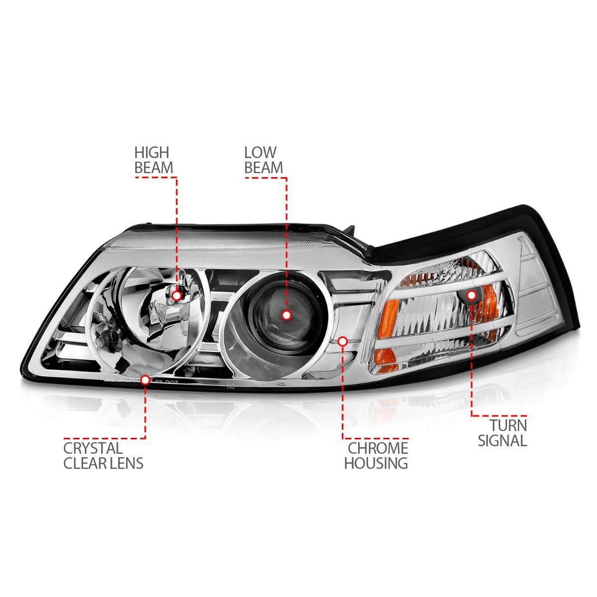 1999-2004 Ford Mustang Anzo Projector Headlights Chrome