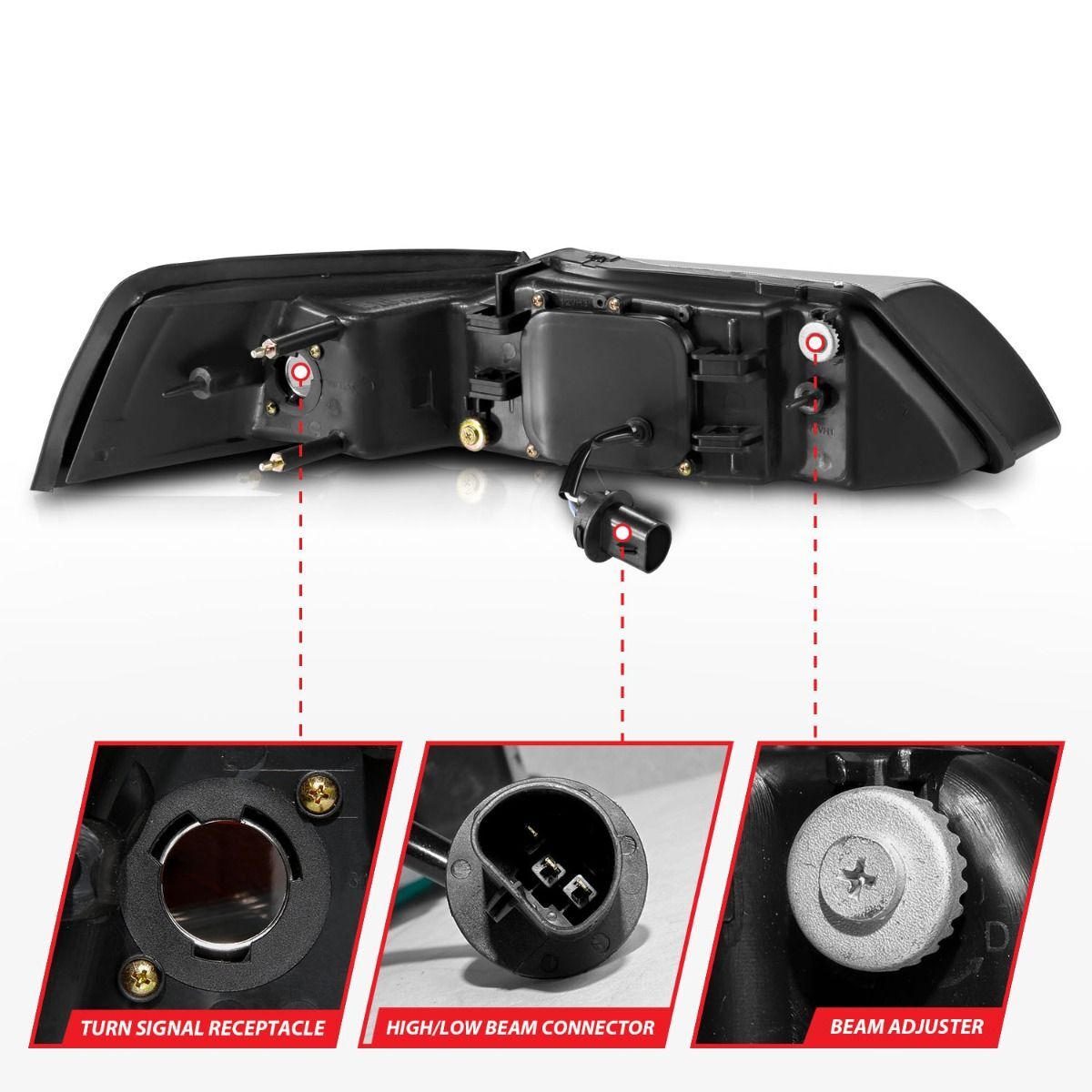 1999-2004 Ford Mustang Anzo Projector Headlights Chrome