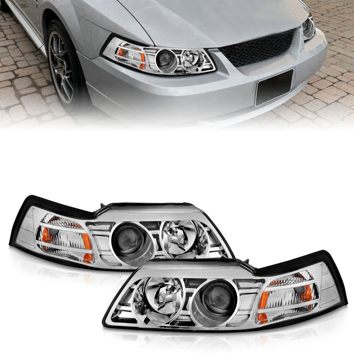 1999-2004 Ford Mustang Anzo Projector Headlights Chrome