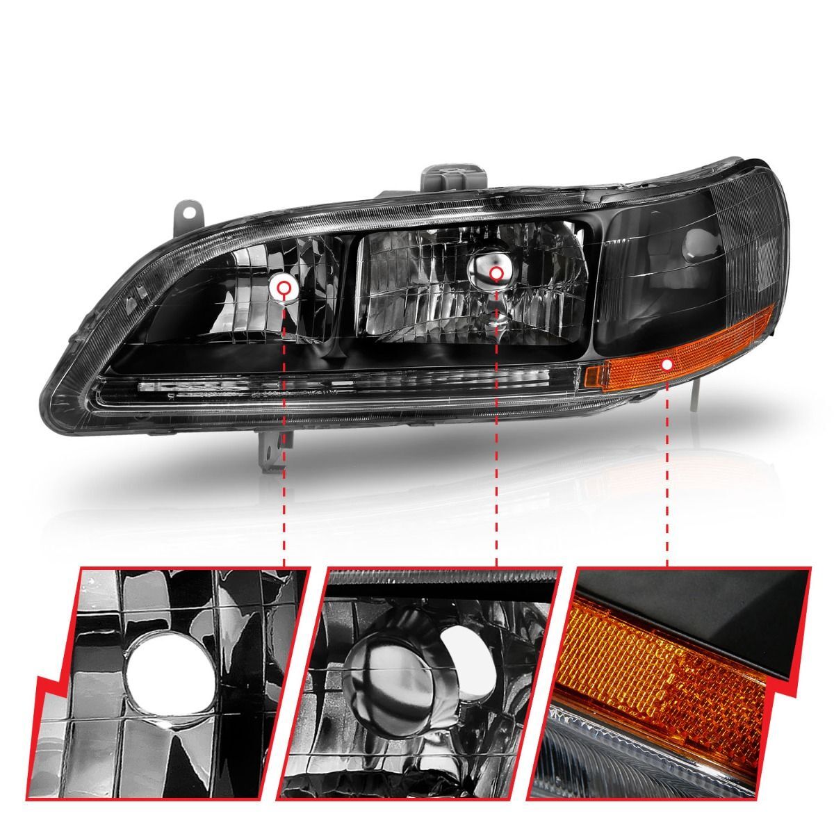 1998-2002 Honda Accord Anzo Crystal Headlights Black