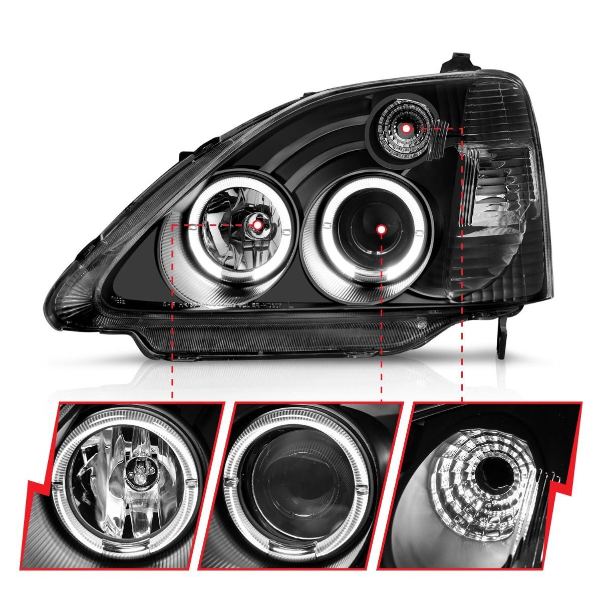 2002-2003 Honda Civic 3DR Anzo Projector Headlights W/ Halo Black