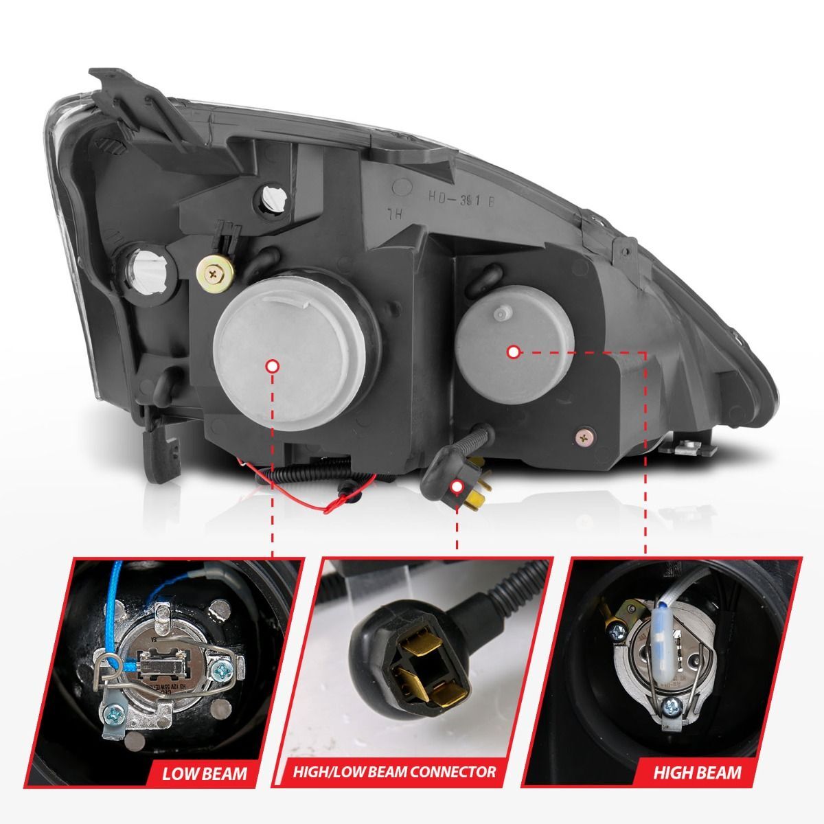 2002-2003 Honda Civic 3DR Anzo Projector Headlights W/ Halo Black