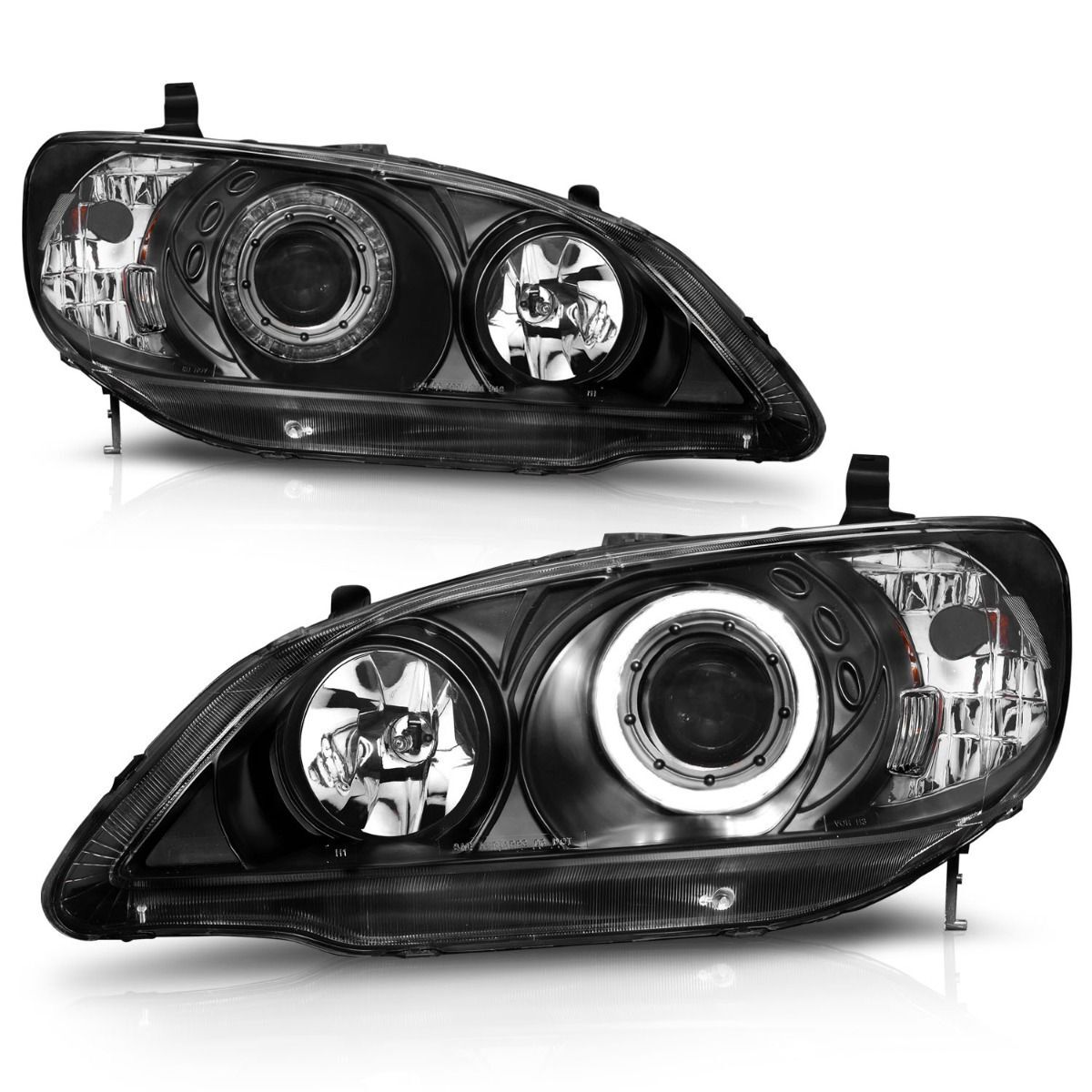 2004-2005 Honda Civic 2DR/4DR Anzo Projector Headlights W/ Halo Black