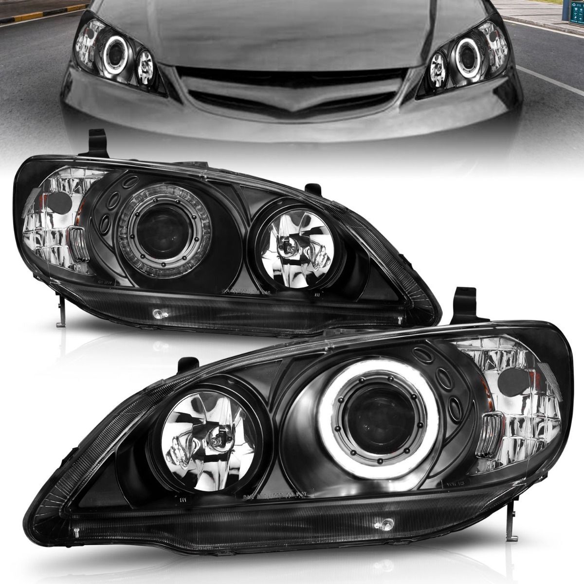 2004-2005 Honda Civic 2DR/4DR Anzo Projector Headlights W/ Halo Black - 121059