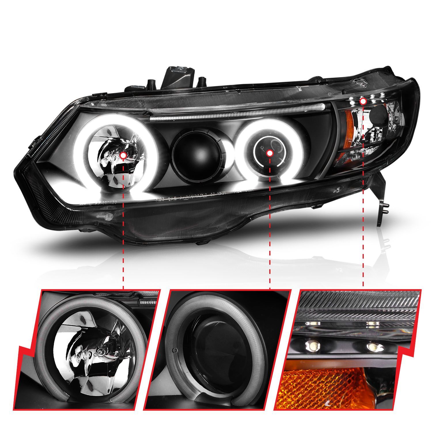 2006-2011 Honda Civic 2DR Anzo Projector Headlights W/ Halo Black (SMD LED)