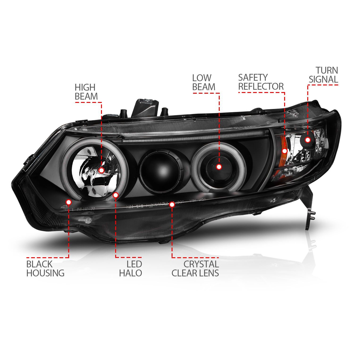 2006-2011 Honda Civic 2DR Anzo Projector Headlights W/ Halo Black (SMD LED)