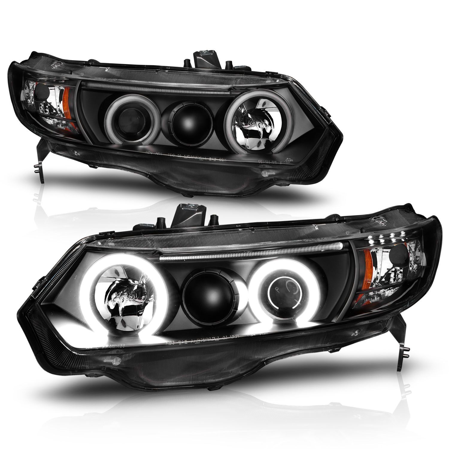 2006-2011 Honda Civic 2DR Anzo Projector Headlights W/ Halo Black (SMD LED) - 121062