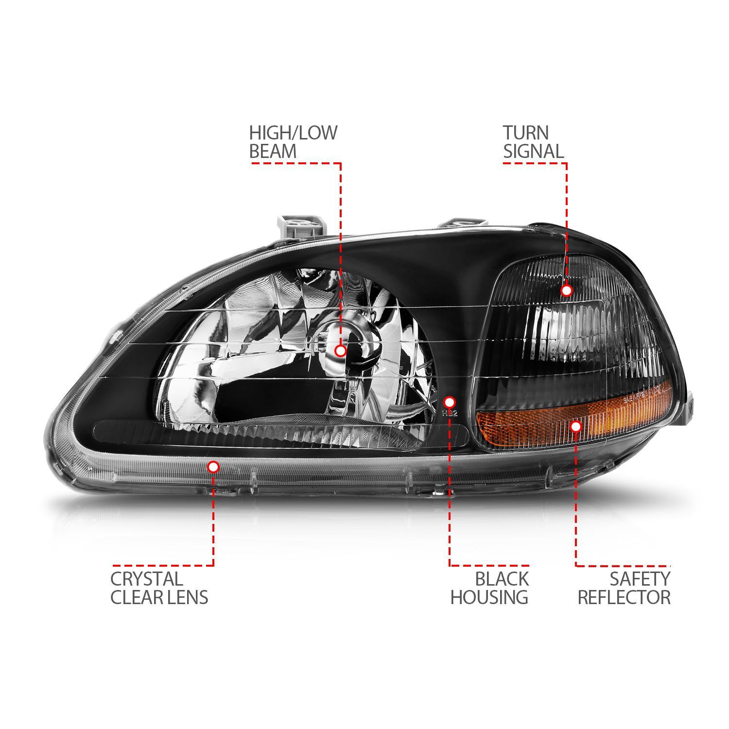 1996-1998 Honda Civic Anzo Crystal Headlights Black
