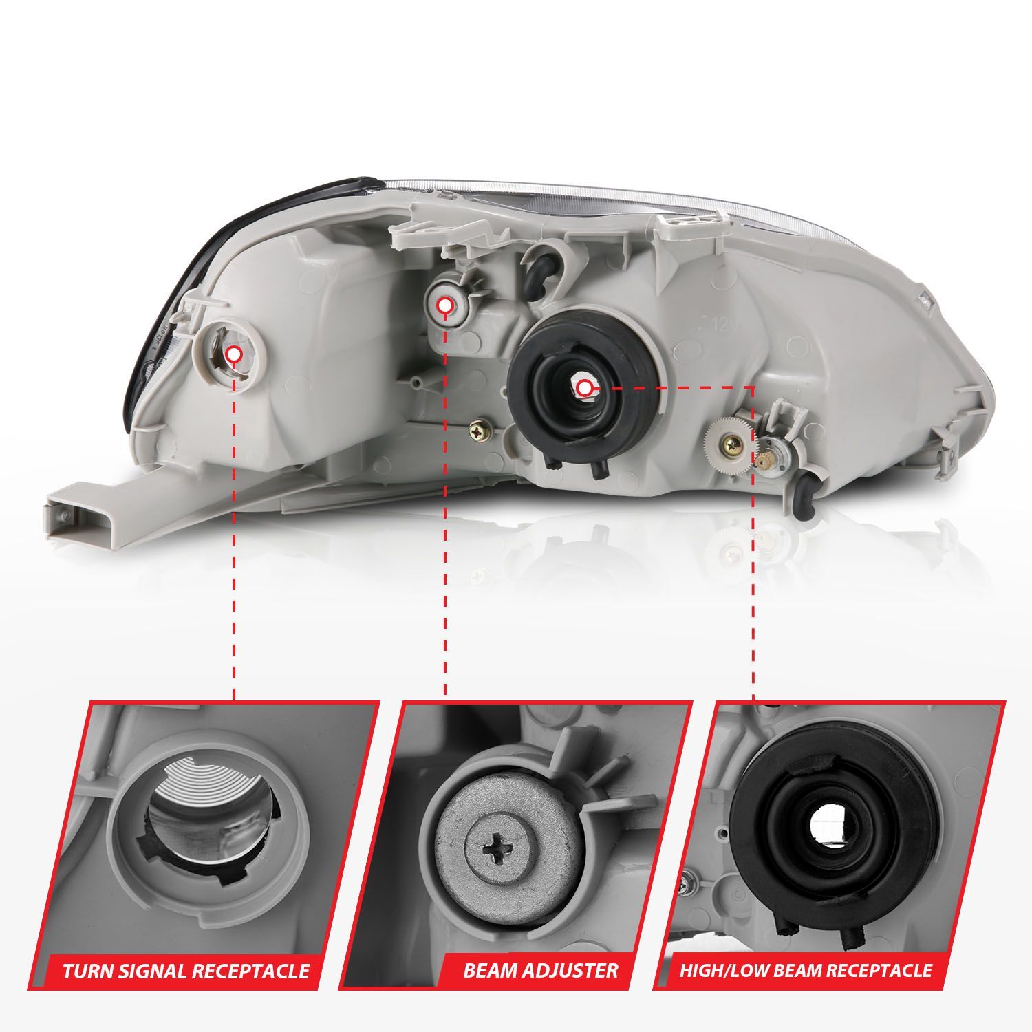 1996-1998 Honda Civic Anzo Crystal Headlights Black