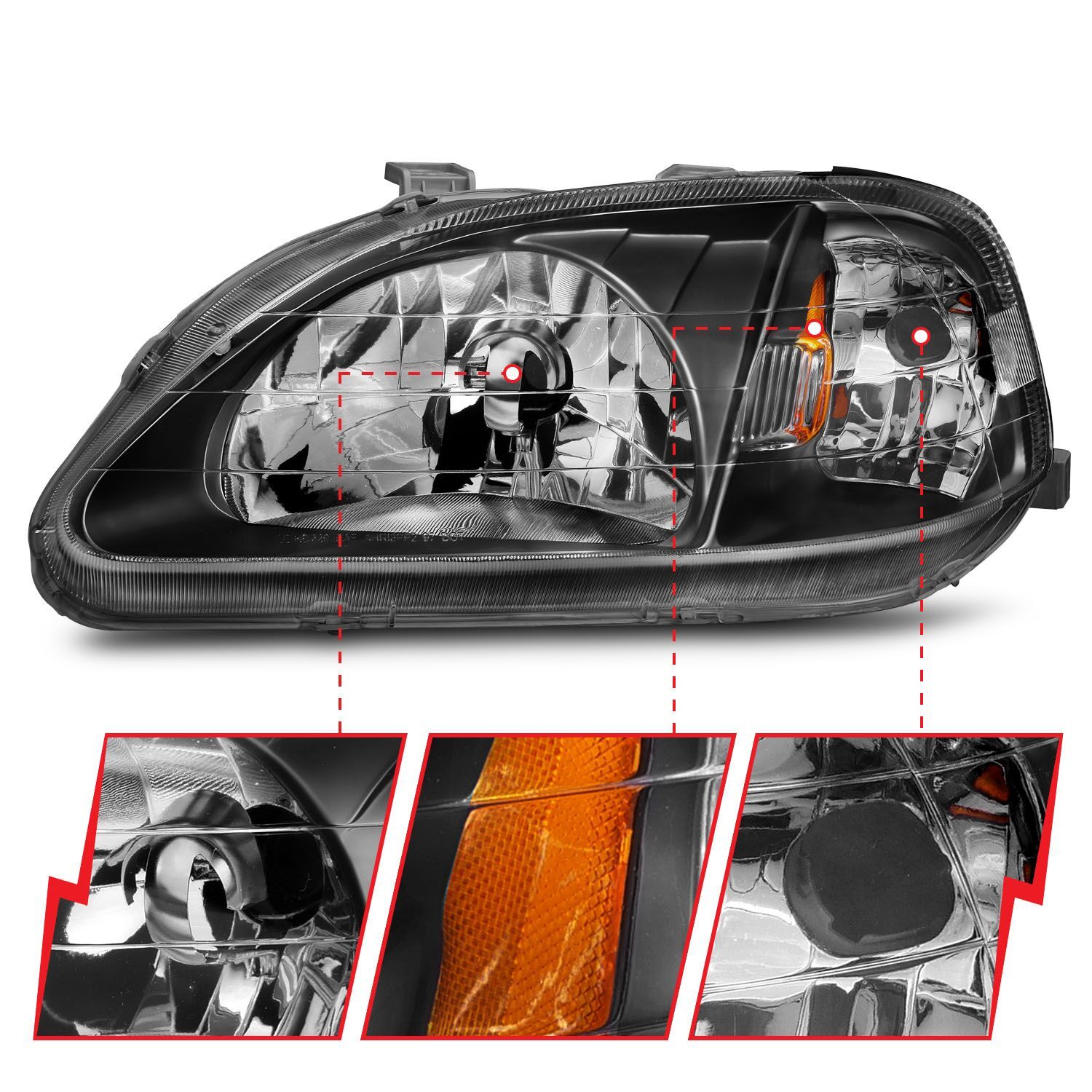 1999-2000 Honda Civic Anzo Crystal Headlights Black