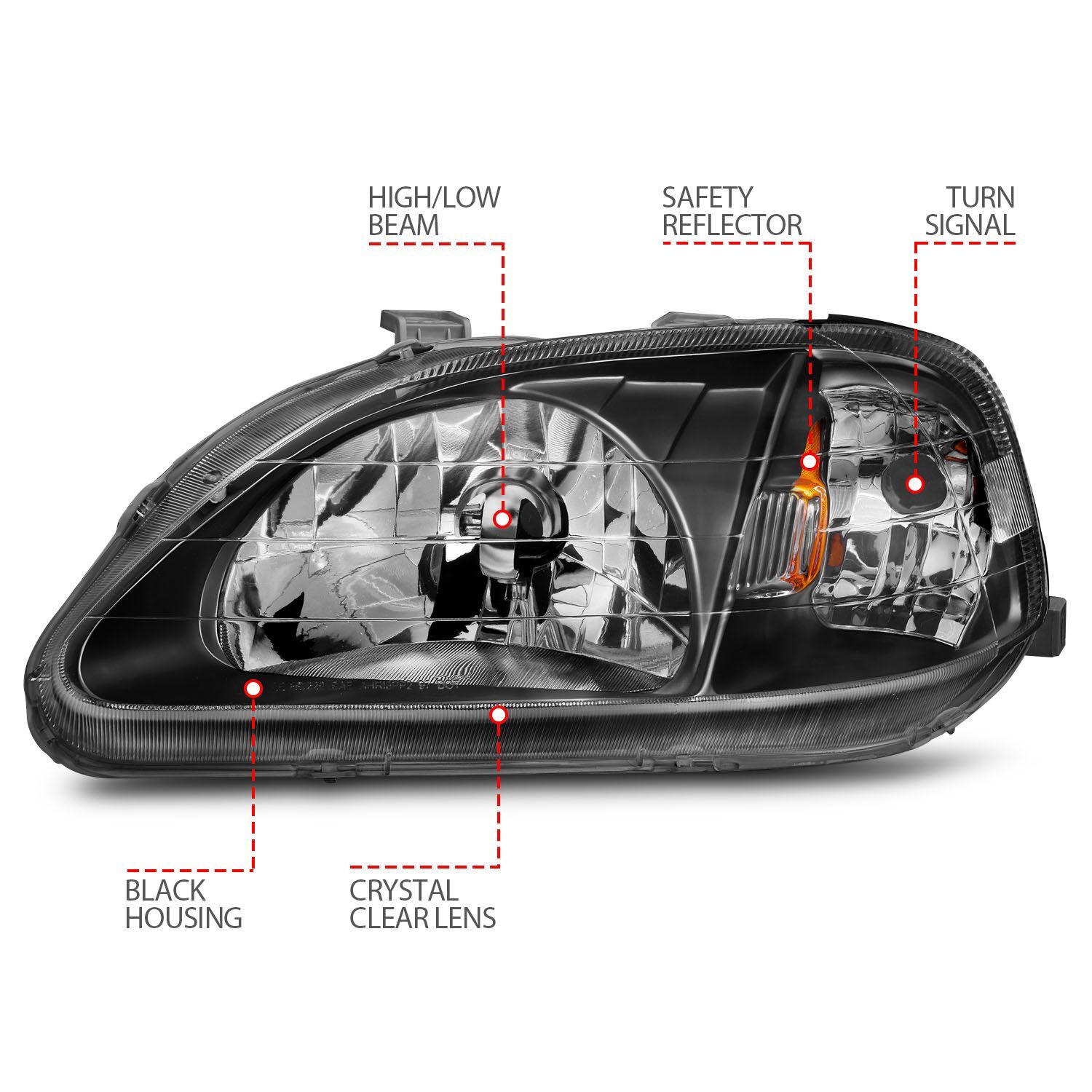 1999-2000 Honda Civic Anzo Crystal Headlights Black