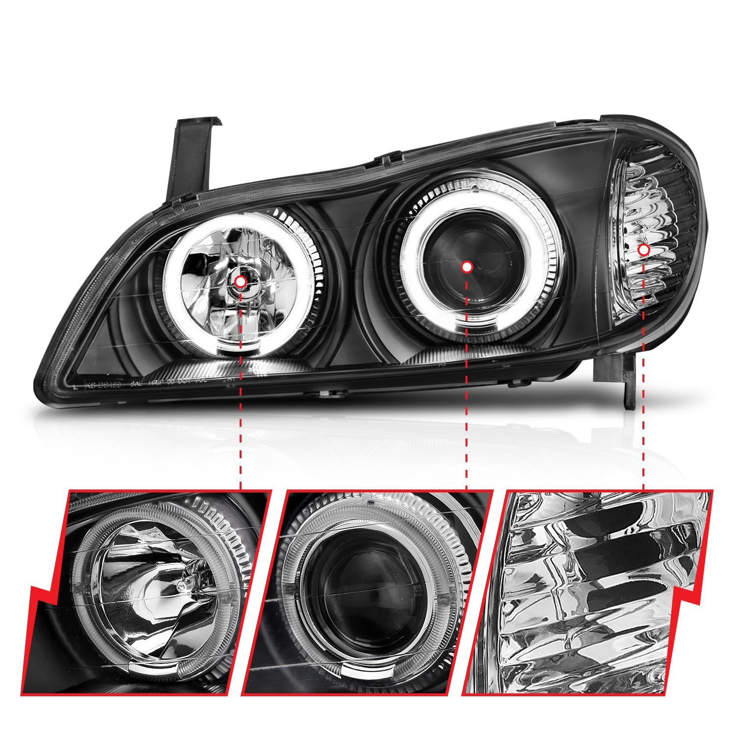 2000-2004 Infiniti I30 Anzo Projector Headlights W/ Halo Black