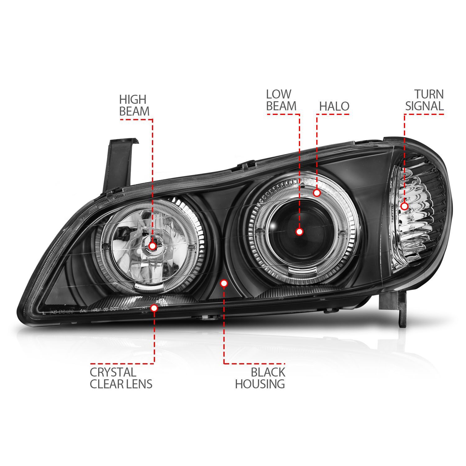 2000-2004 Infiniti I30 Anzo Projector Headlights W/ Halo Black