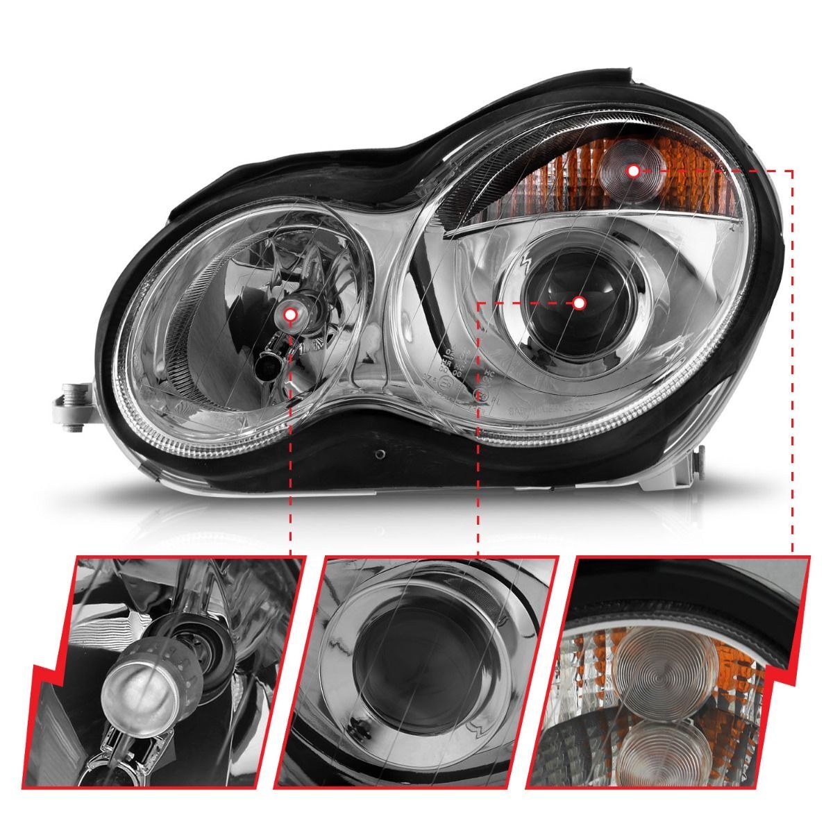 2001-2007 Mercedes Benz C-Class W203 4DR Anzo Projector Headlights Chrome
