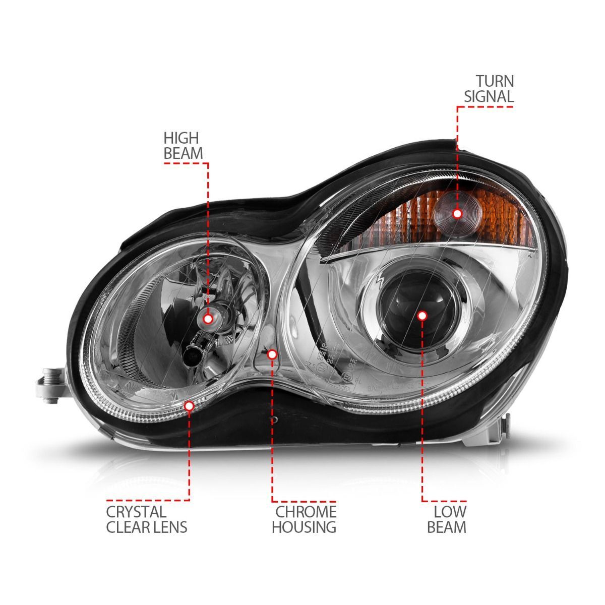 2001-2007 Mercedes Benz C-Class W203 4DR Anzo Projector Headlights Chrome