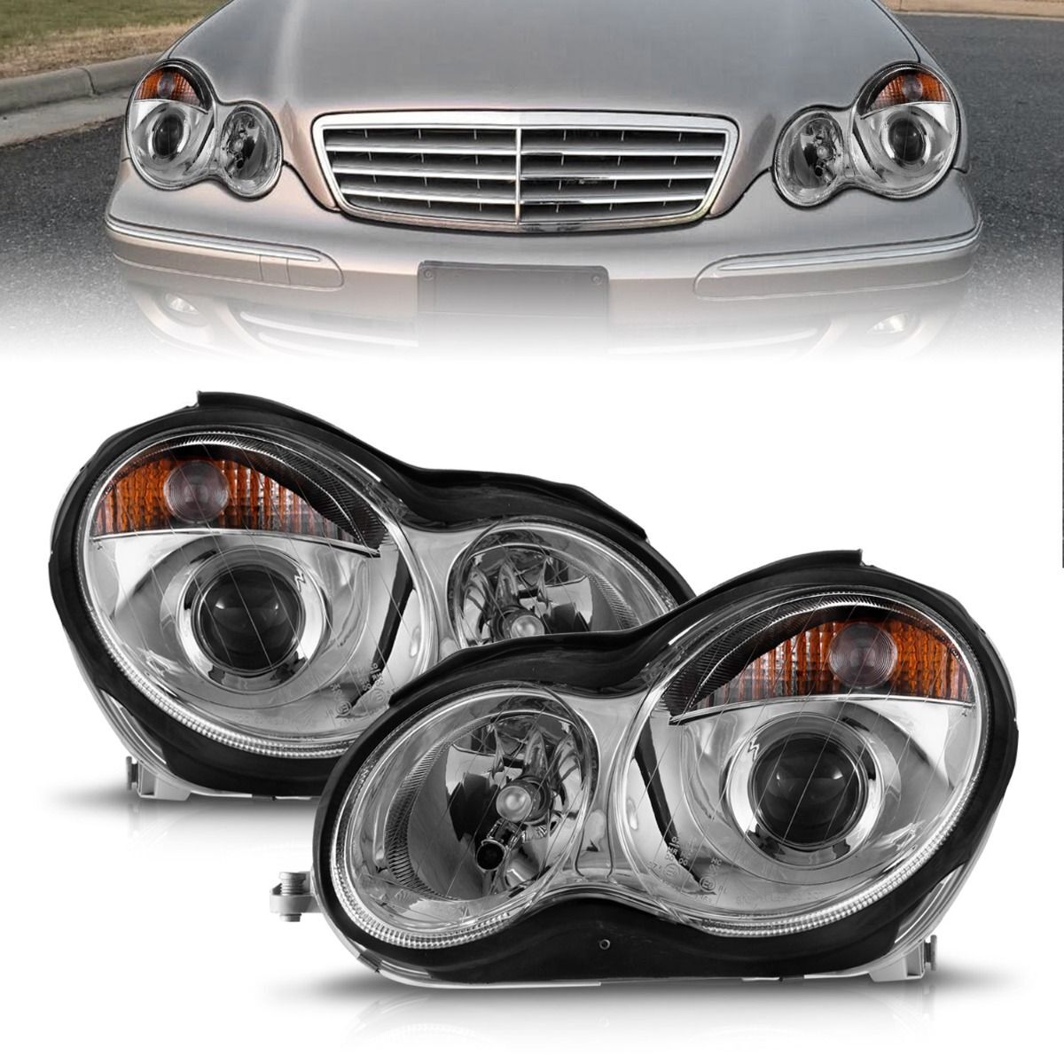2001-2007 Mercedes Benz C-Class W203 4DR Anzo Projector Headlights Chrome - 121080