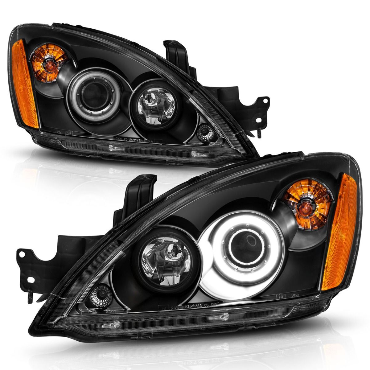 2004-2007 Mitsubishi Lancer Anzo Projector Headlights W/ Halo Black (SMD LED)