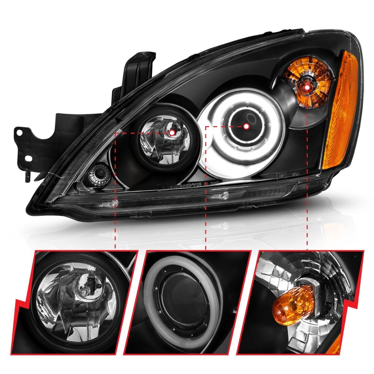 2004-2007 Mitsubishi Lancer Anzo Projector Headlights W/ Halo Black (SMD LED)