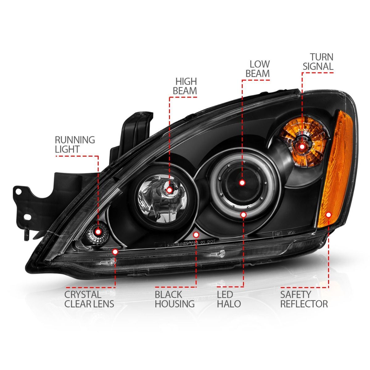 2004-2007 Mitsubishi Lancer Anzo Projector Headlights W/ Halo Black (SMD LED)