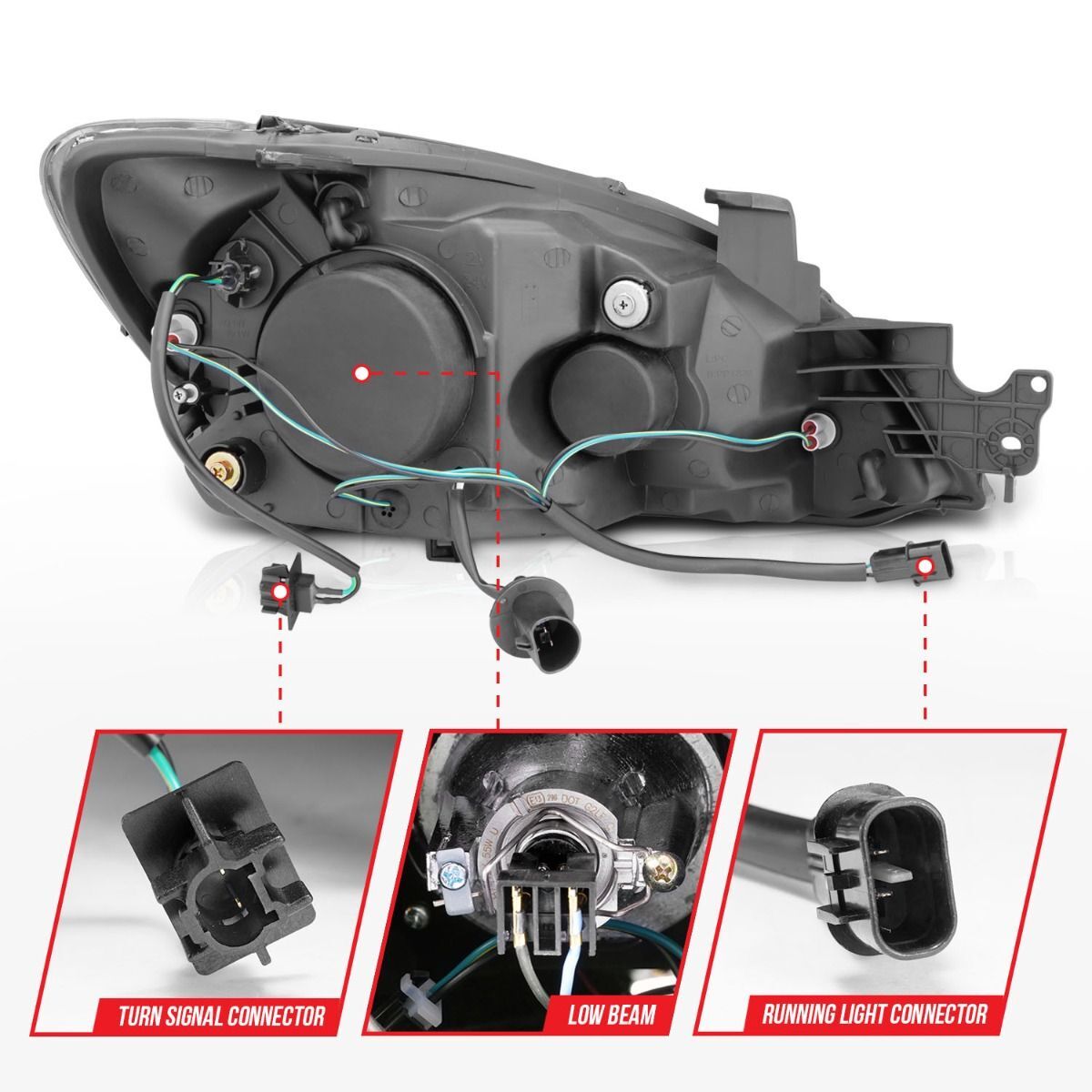 2004-2007 Mitsubishi Lancer Anzo Projector Headlights W/ Halo Black (SMD LED)